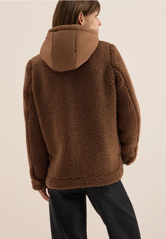 Teddy-Overshirt mit Kapuze mocha caramel