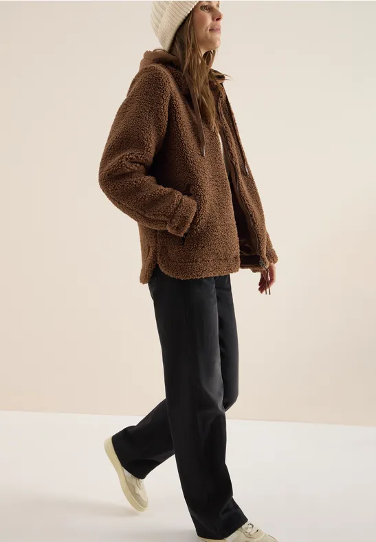 Teddy-Overshirt mit Kapuze mocha caramel