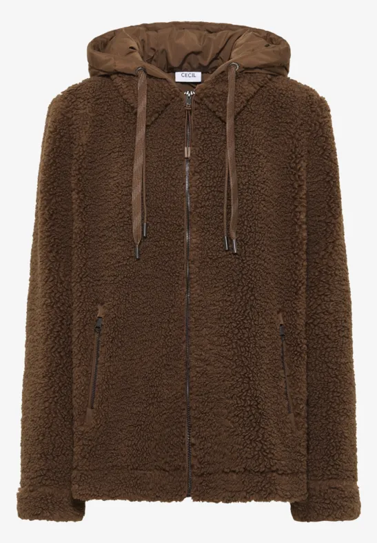 Teddy-Overshirt mit Kapuze mocha caramel