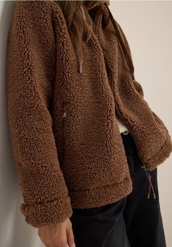 Teddy-Overshirt mit Kapuze mocha caramel