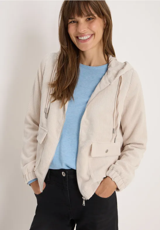 Cordjacke mit Kapuze oat milk beige