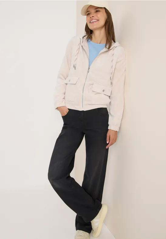Cordjacke mit Kapuze oat milk beige