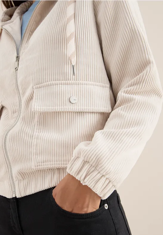 Cordjacke mit Kapuze oat milk beige