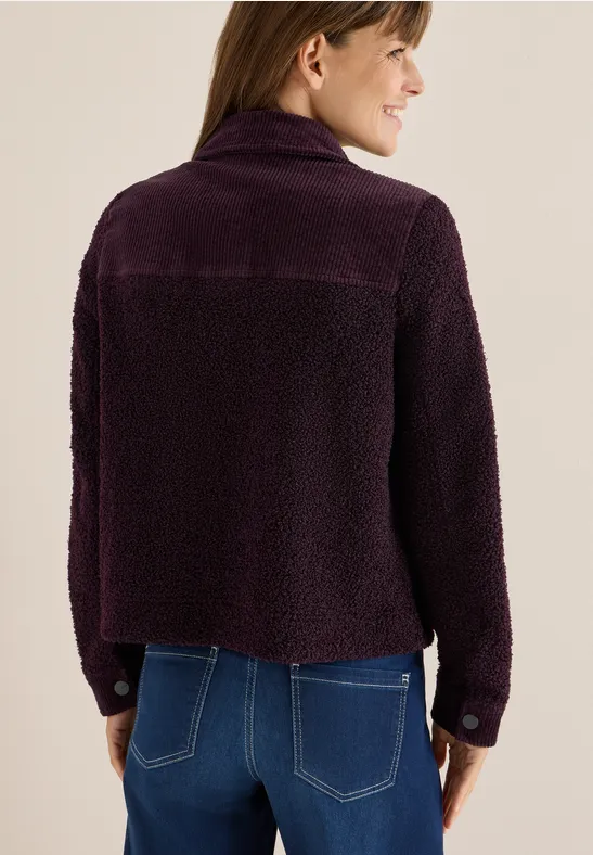 Teddy-Jacke mit Corddetails eggplant red