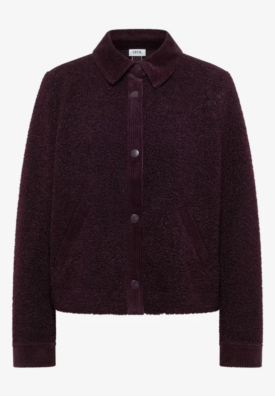 Teddy-Jacke mit Corddetails eggplant red