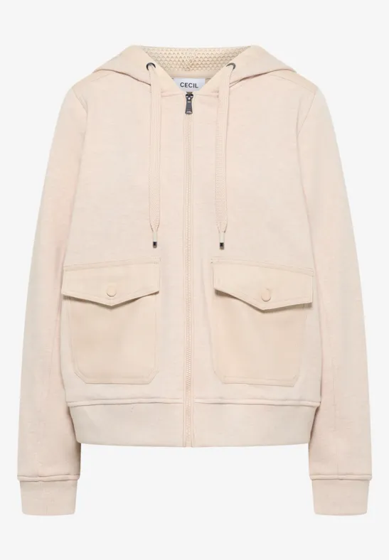 Strukturmix Hoodie Jacke desert beige melange