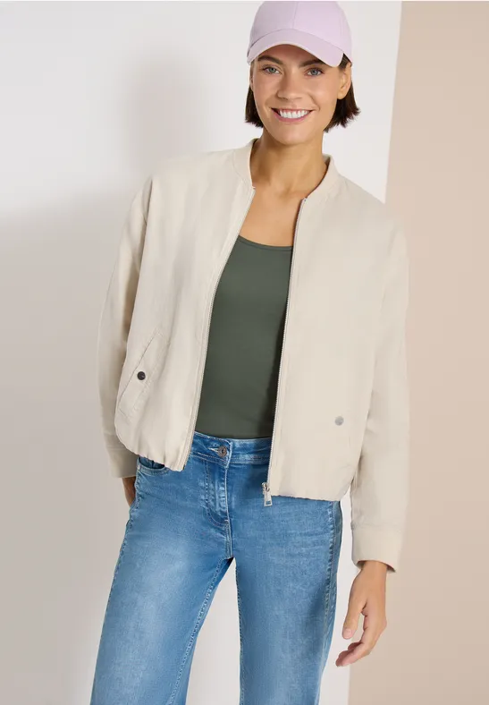 Blouson aus Leinen mit Zipper macadamia beige