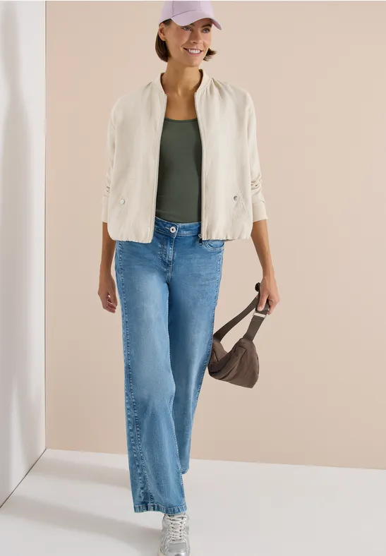 Blouson aus Leinen mit Zipper macadamia beige