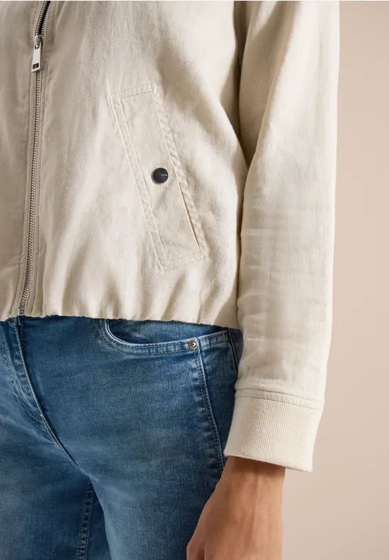 Blouson aus Leinen mit Zipper macadamia beige