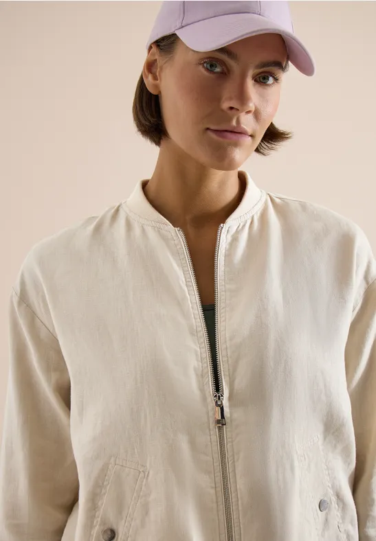 Blouson aus Leinen mit Zipper macadamia beige