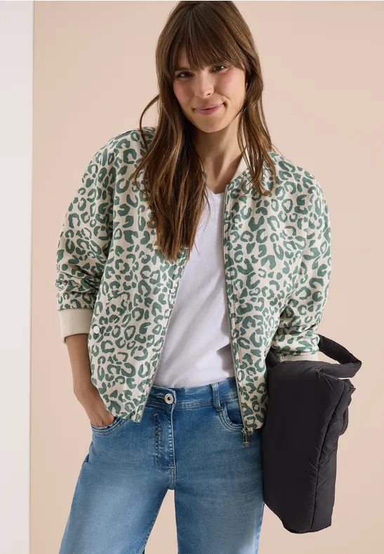 Blouson im Leo-Look aus Leinenmix macadamia beige