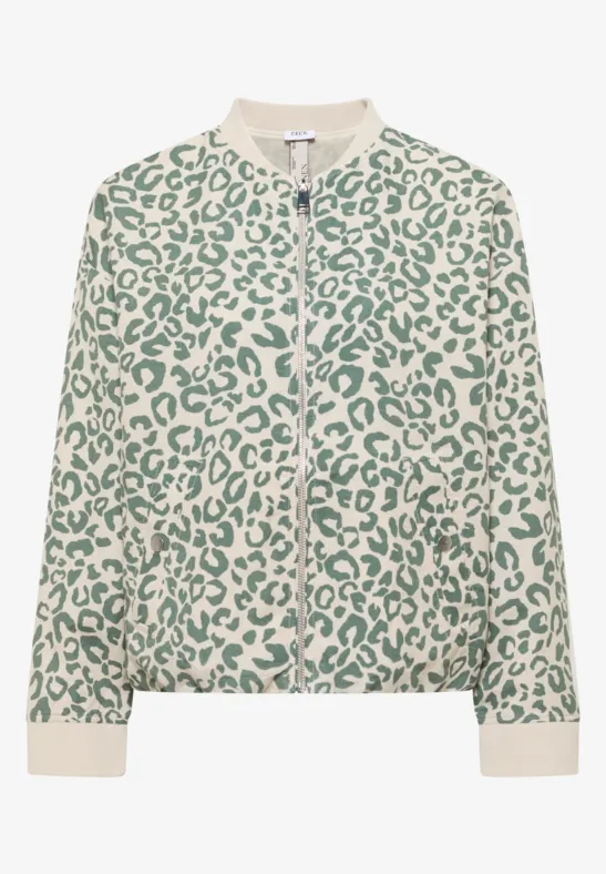 Blouson im Leo-Look aus Leinenmix macadamia beige