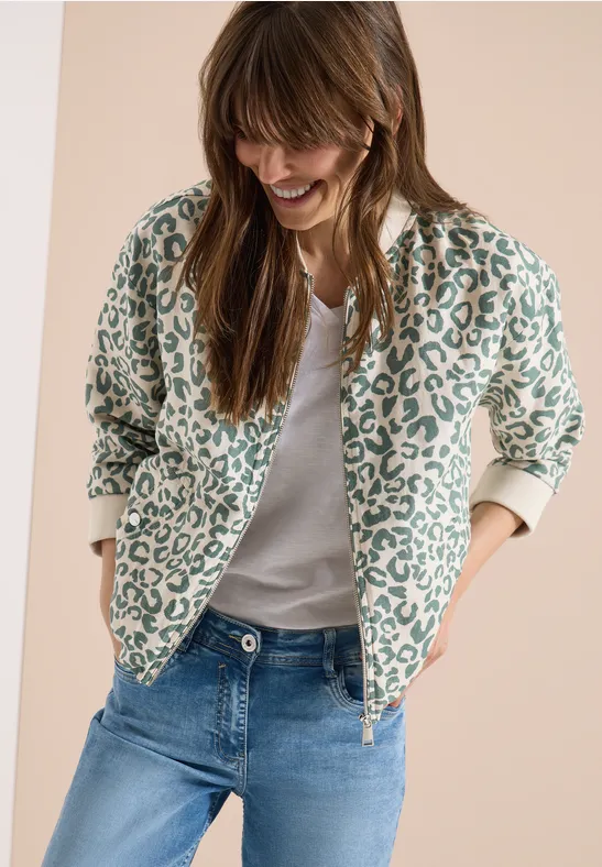 Blouson im Leo-Look aus Leinenmix macadamia beige