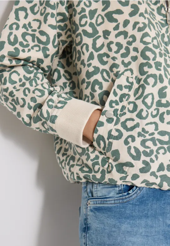 Blouson im Leo-Look aus Leinenmix macadamia beige