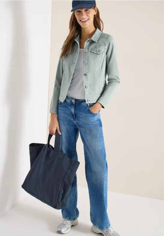Denim jack met borstzakken en knopen mint sea green