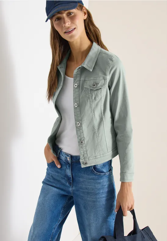 Denim jack met borstzakken en knopen mint sea green