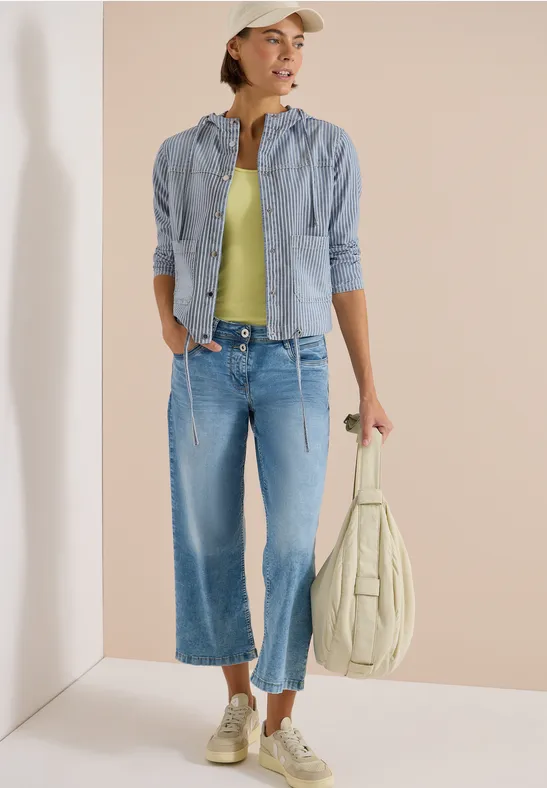 Overshirt mit Kapuze und Streifen mid blue wash