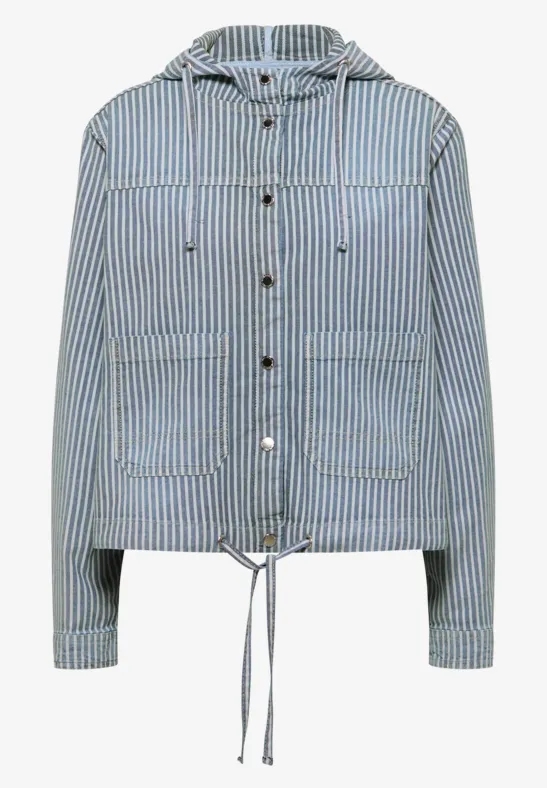 Overshirt mit Kapuze und Streifen mid blue wash