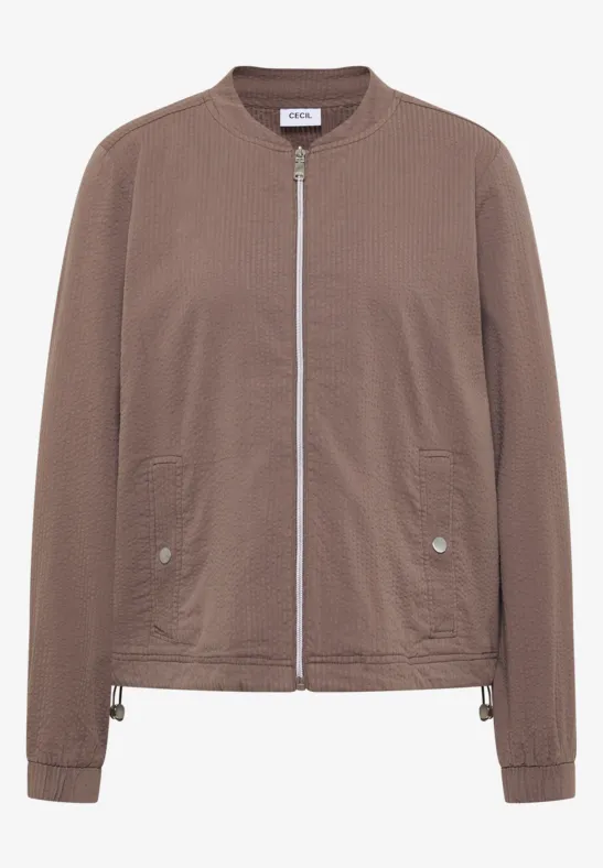 Lichtbruine bomberjack met ritssluiting en zijzakken.