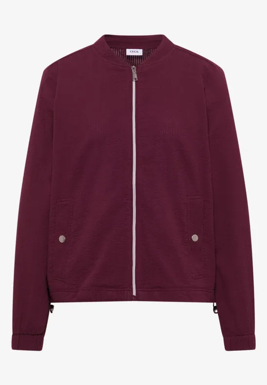 Dunkelrote Bomberjacke mit Reißverschluss und seitlichen Taschen