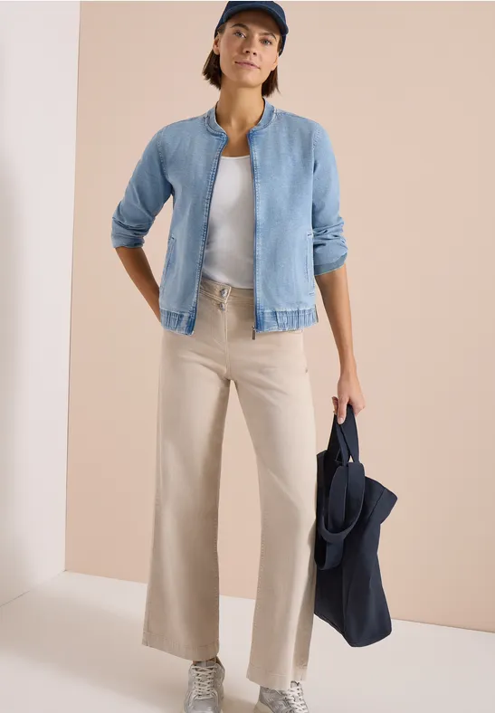 Blouson in Jeansqualität mit Zipper light blue used wash