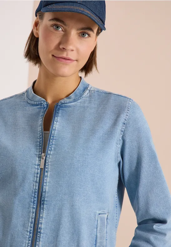 Blouson in Jeansqualität mit Zipper light blue used wash