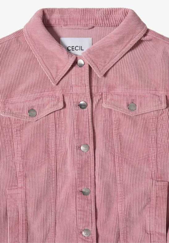 Veste rose en velours côtelé avec boutons et poches poitrine