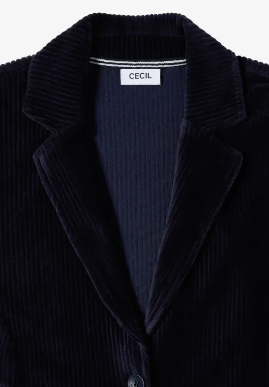 Dunkelblaues Blazer aus Cord mit Reverskragen und Label CECIL.