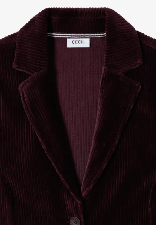 Bordeauxfarbener Cordblazer mit Revers und Innenlogo "CECIL".