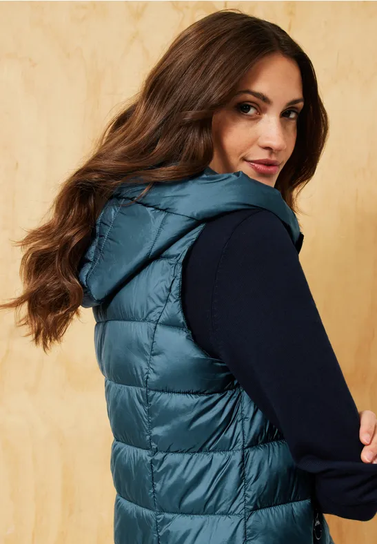 Lange gewatteerde bodywarmer petrol blue