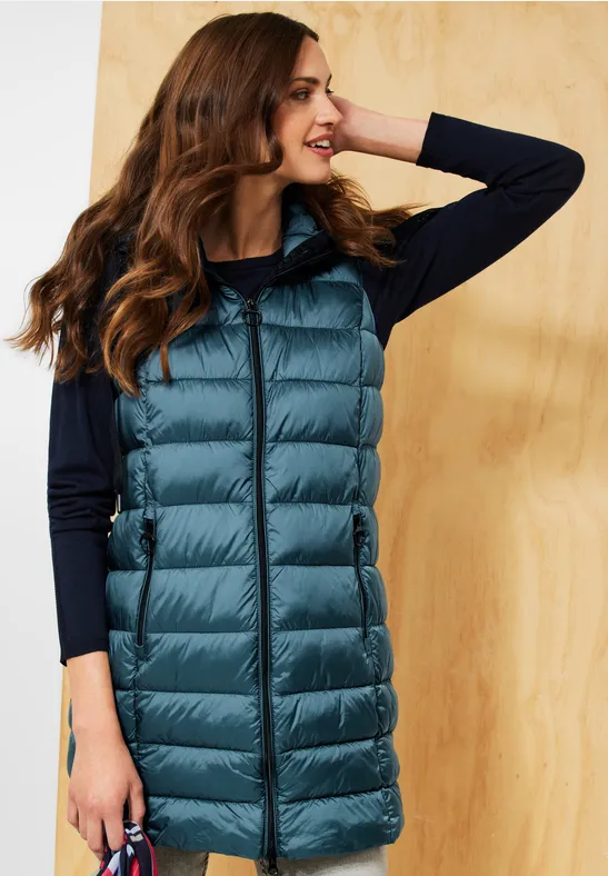 Lange gewatteerde bodywarmer petrol blue