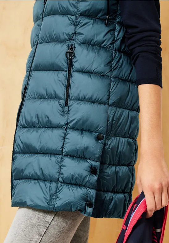 Lange gewatteerde bodywarmer petrol blue