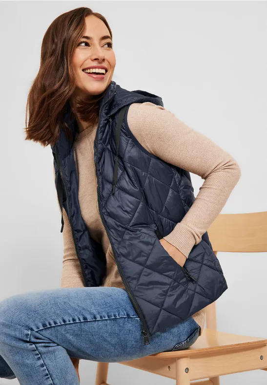 Gewatteerde bodywarmer met capuchon navy blue