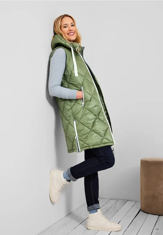 Gilet long à grande capuche leaf green