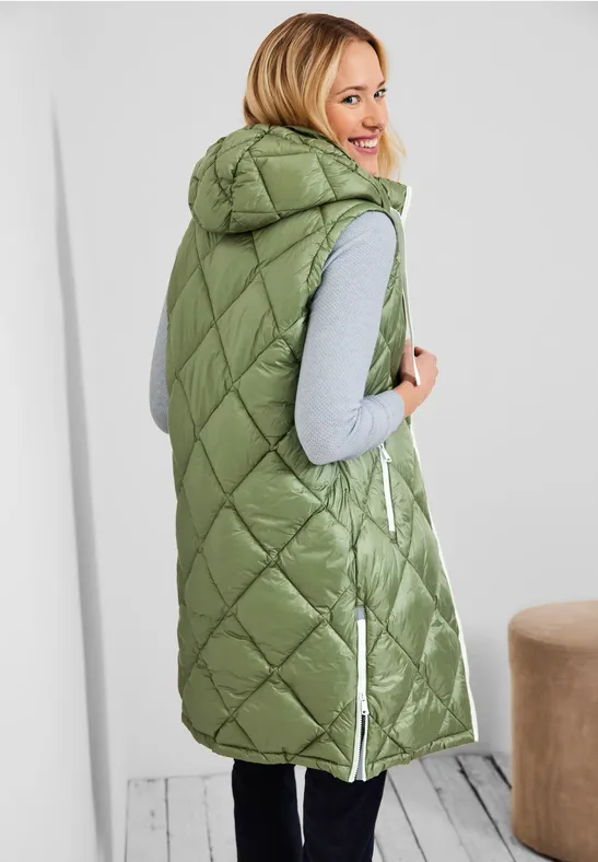Gilet long à grande capuche leaf green