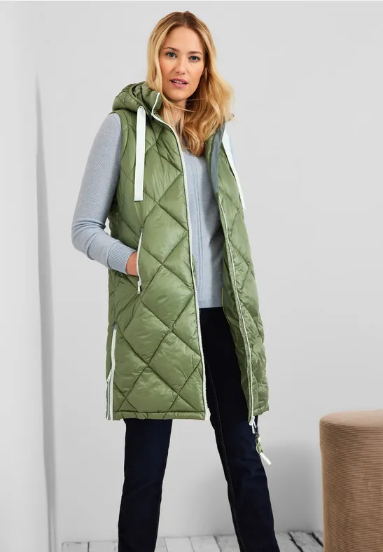 Gilet long à grande capuche leaf green