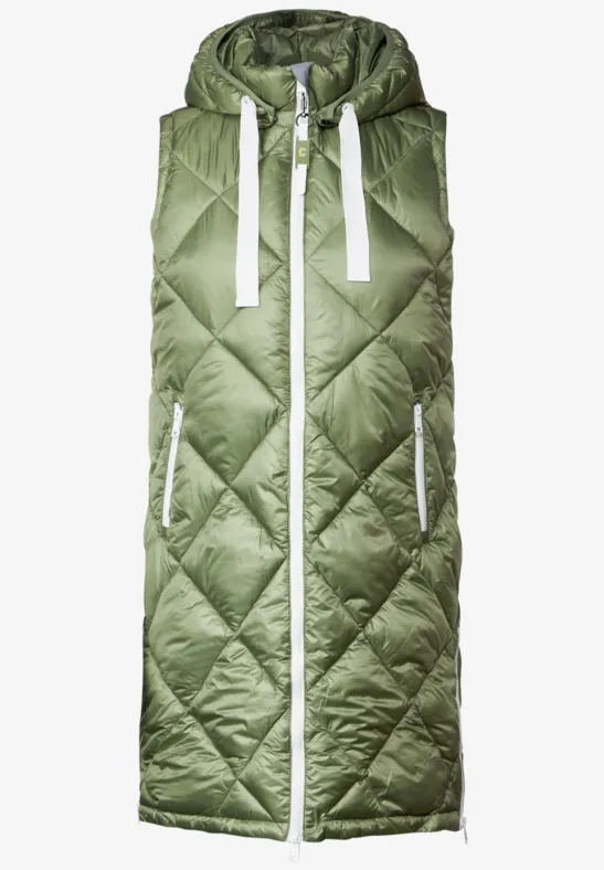 Gilet long à grande capuche leaf green
