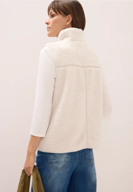 Gilet court en peluche teddy vanilla white