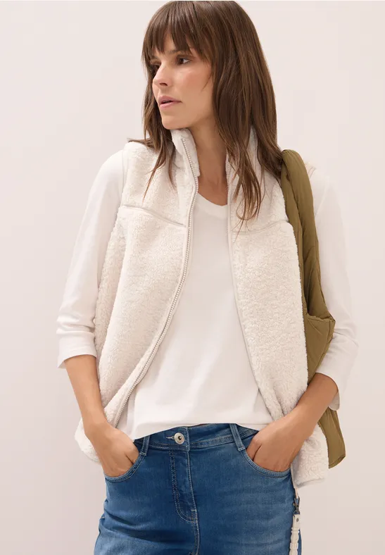Gilet court en peluche teddy vanilla white