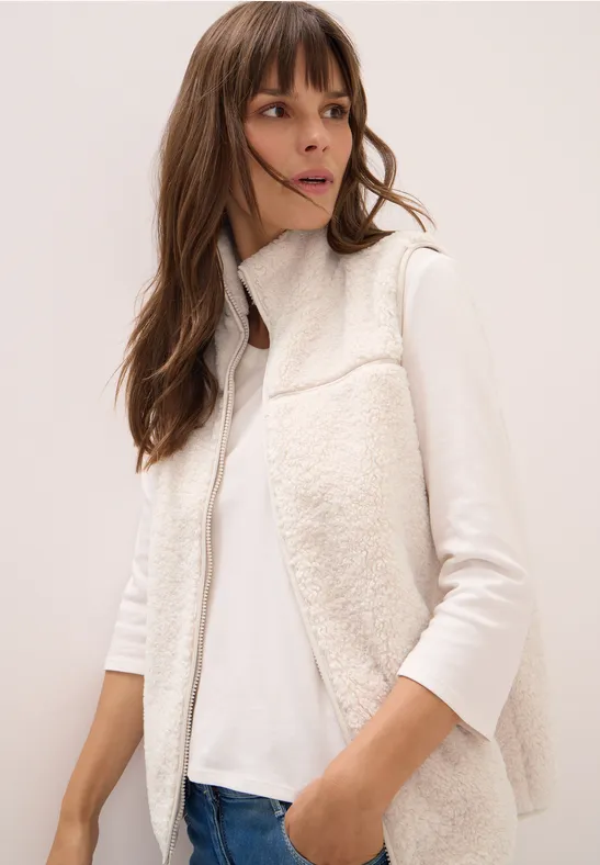 Gilet court en peluche teddy vanilla white