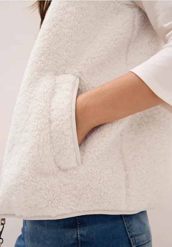 Gilet court en peluche teddy vanilla white