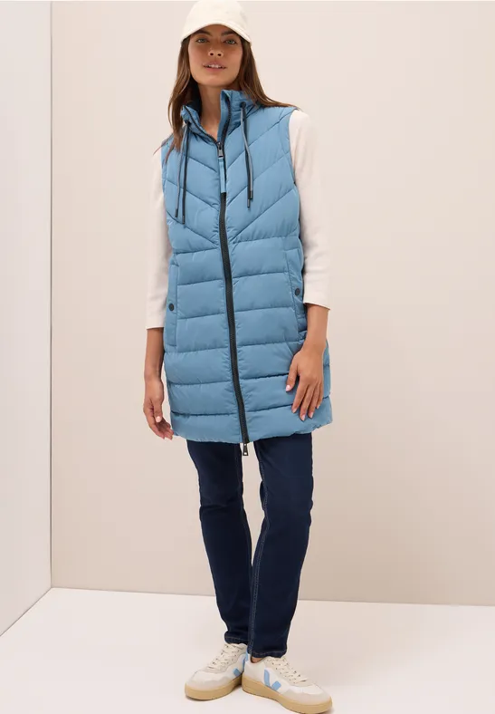 Lang gewatteerd vest moonstone blue