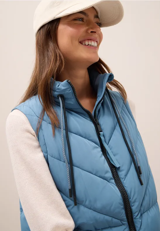 Lang gewatteerd vest moonstone blue