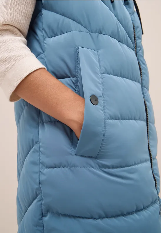Lang gewatteerd vest moonstone blue