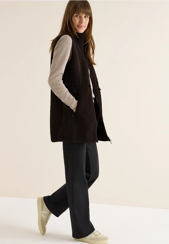Lange Teddy-Weste tartufo brown