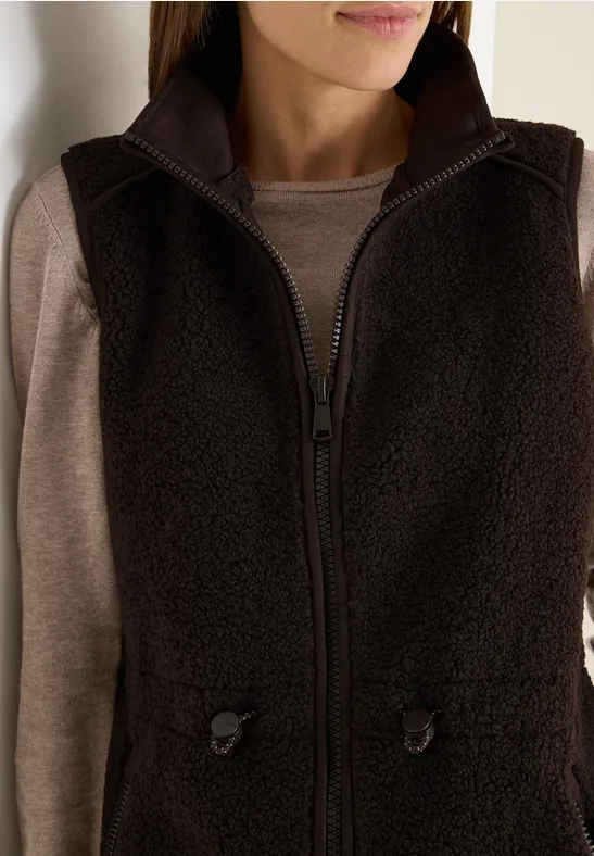 Lange Teddy-Weste tartufo brown