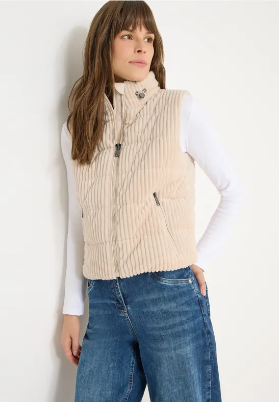 Struktumix ribfluwelen vest pearl beige