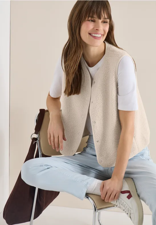 Vest met knoopsluiting teddy vanilla white