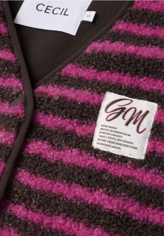 Braun-pinkt gestreifter Strickcardigan mit CECIL- und GM-Labels.