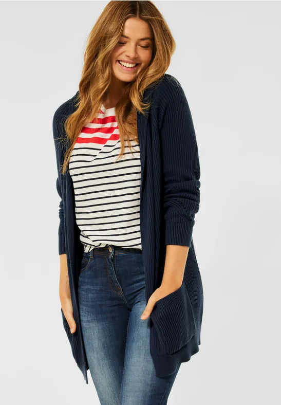 Langer Cardigan mit Struktur deep blue